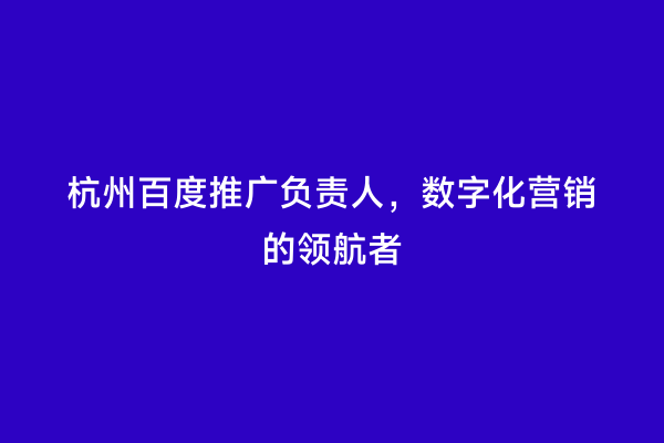 杭州百度推广负责人，数字化营销的领航者