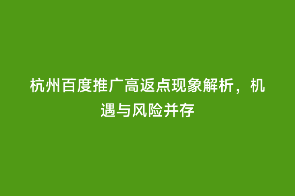 杭州百度推广高返点现象解析，机遇与风险并存