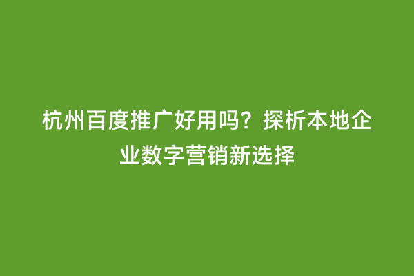 杭州百度推广好用吗？探析本地企业数字营销新选择