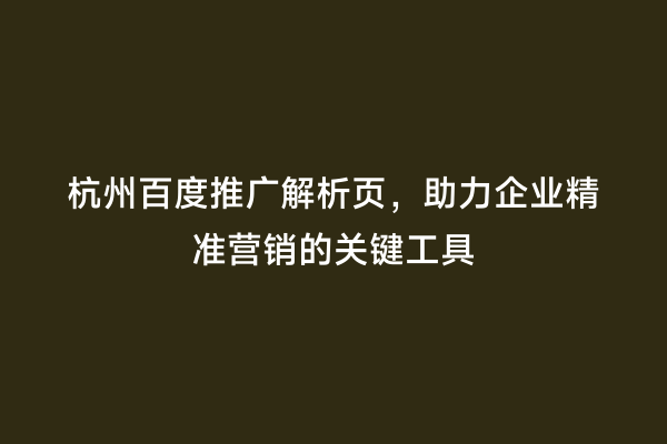 杭州百度推广解析页，助力企业精准营销的关键工具