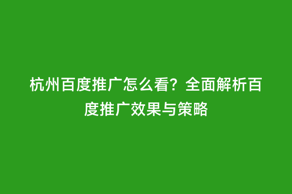 杭州百度推广怎么看？全面解析百度推广效果与策略