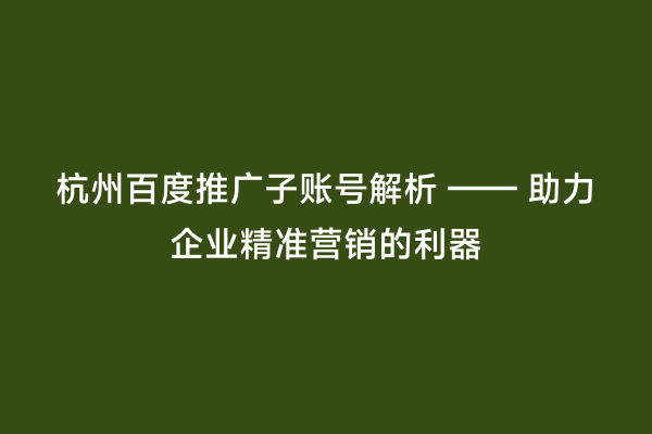 杭州百度推广子账号解析 —— 助力企业精准营销的利器