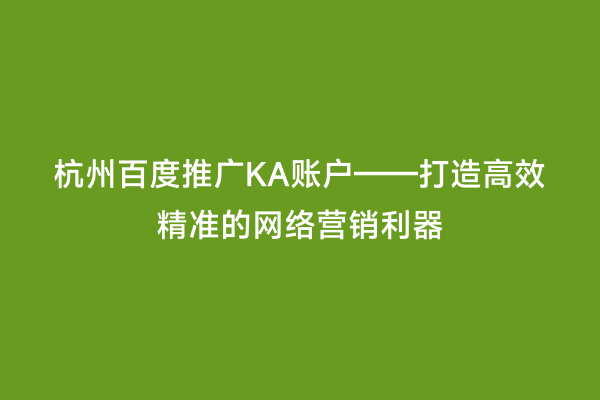 杭州百度推广KA账户——打造高效精准的网络营销利器