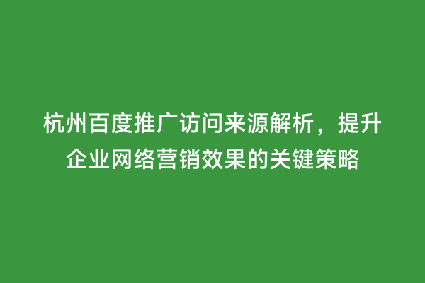 杭州百度推广访问来源解析，提升企业网络营销效果的关键策略