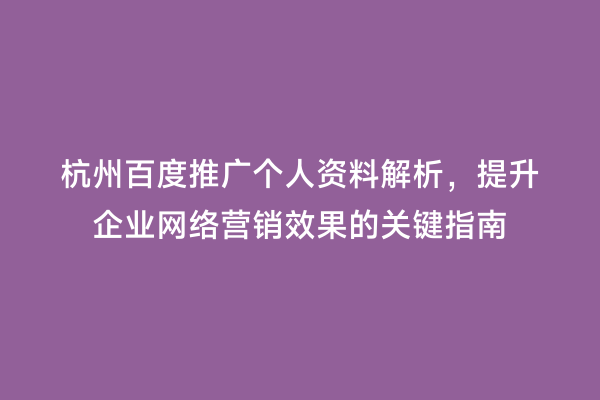 杭州百度推广个人资料解析，提升企业网络营销效果的关键指南