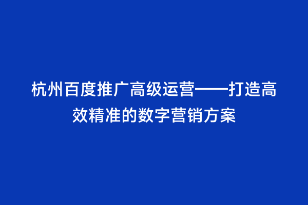 杭州百度推广高级运营——打造高效精准的数字营销方案