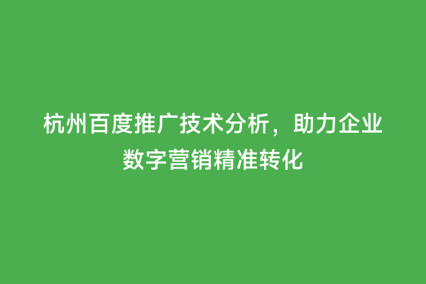 杭州百度推广技术分析，助力企业数字营销精准转化