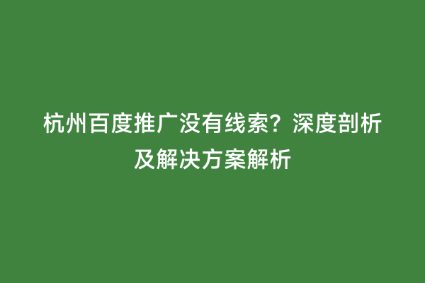 杭州百度推广没有线索？深度剖析及解决方案解析