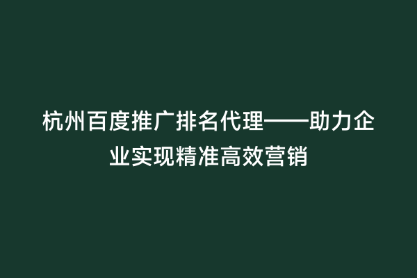 杭州百度推广排名代理——助力企业实现精准高效营销