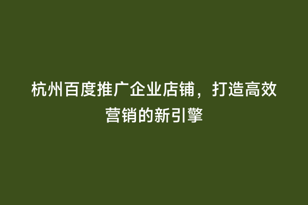 杭州百度推广企业店铺，打造高效营销的新引擎