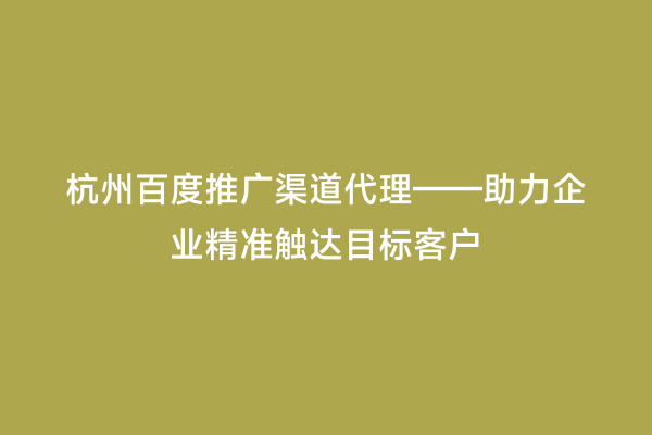 杭州百度推广渠道代理——助力企业精准触达目标客户