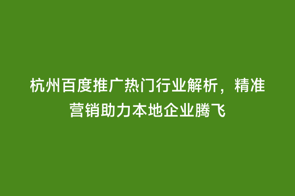杭州百度推广热门行业解析，精准营销助力本地企业腾飞
