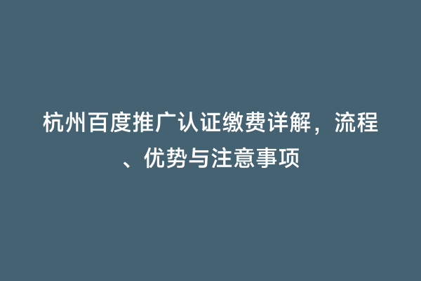 杭州百度推广认证缴费详解，流程、优势与注意事项
