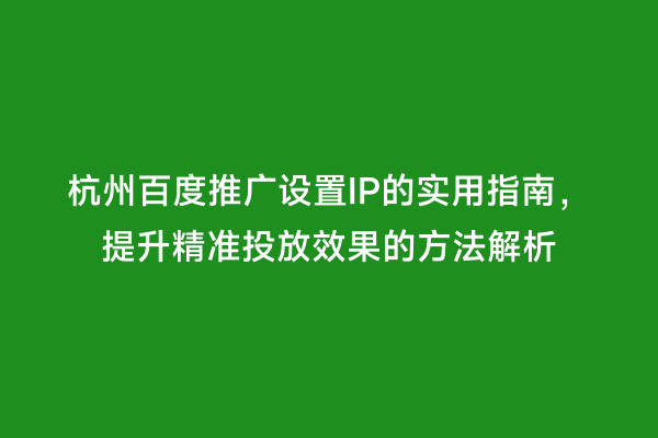 杭州百度推广设置IP的实用指南，提升精准投放效果的方法解析