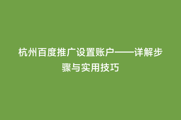 杭州百度推广设置账户——详解步骤与实用技巧
