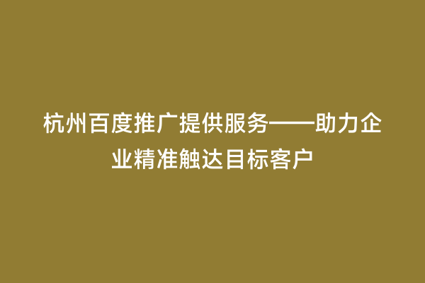 杭州百度推广提供服务——助力企业精准触达目标客户
