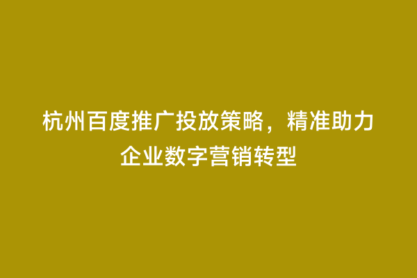 杭州百度推广投放策略，精准助力企业数字营销转型