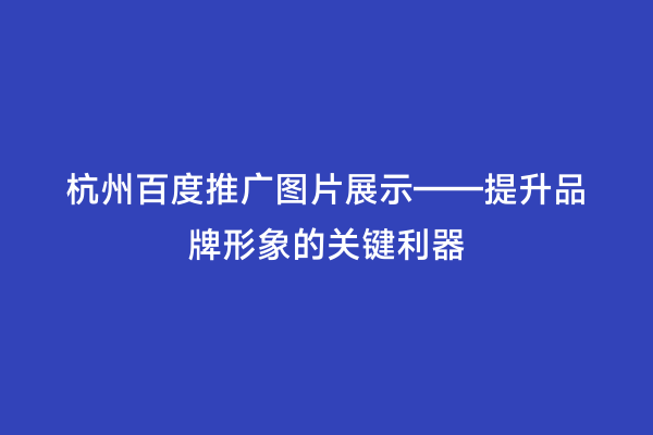 杭州百度推广图片展示——提升品牌形象的关键利器
