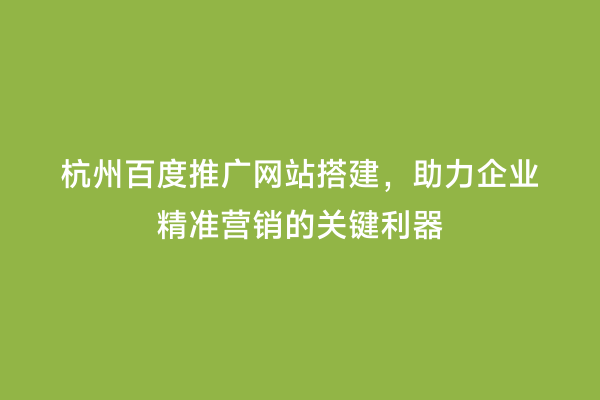 杭州百度推广网站搭建，助力企业精准营销的关键利器