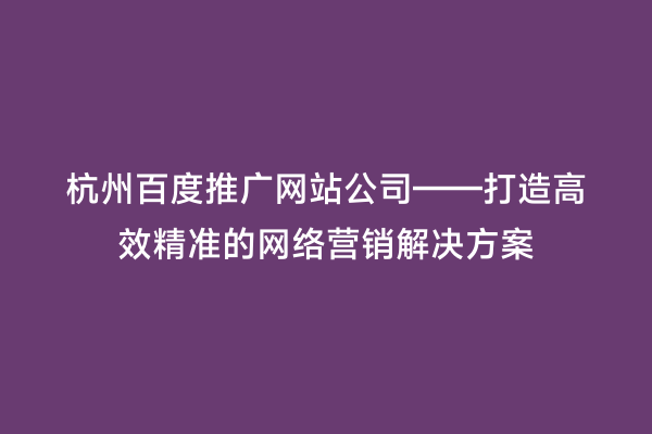 杭州百度推广网站公司——打造高效精准的网络营销解决方案