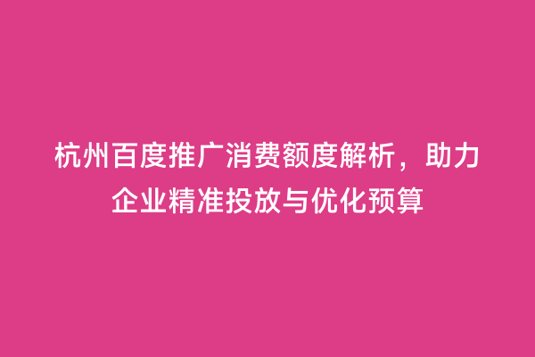 杭州百度推广消费额度解析，助力企业精准投放与优化预算