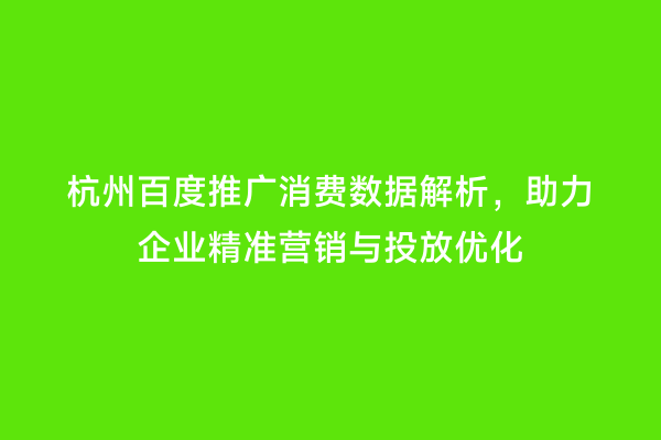 杭州百度推广消费数据解析，助力企业精准营销与投放优化