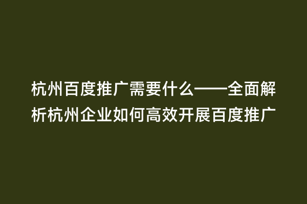 杭州百度推广需要什么——全面解析杭州企业如何高效开展百度推广