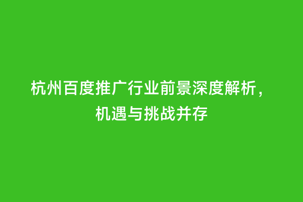 杭州百度推广行业前景深度解析，机遇与挑战并存