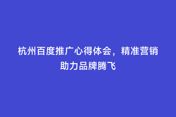 杭州百度推广心得体会，精准营销助力品牌腾飞