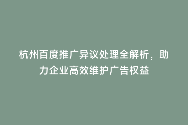 杭州百度推广异议处理全解析，助力企业高效维护广告权益