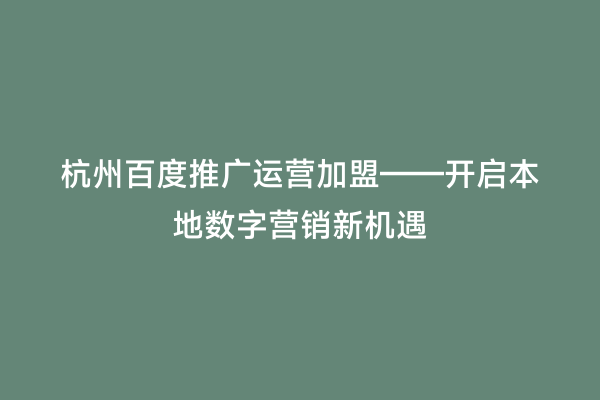 杭州百度推广运营加盟——开启本地数字营销新机遇