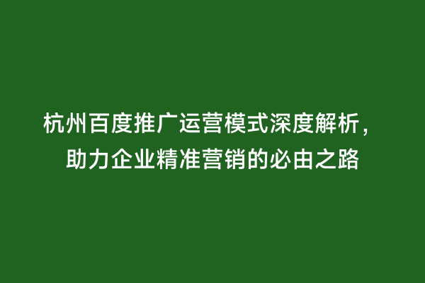杭州百度推广运营模式深度解析，助力企业精准营销的必由之路