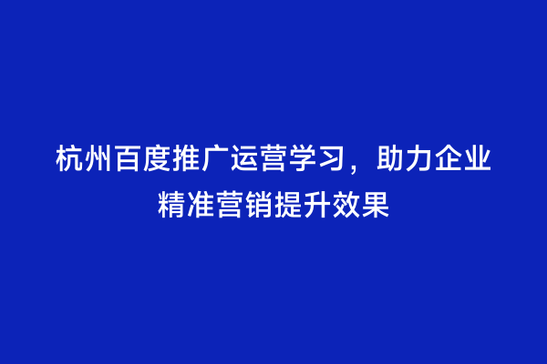 杭州百度推广运营学习，助力企业精准营销提升效果