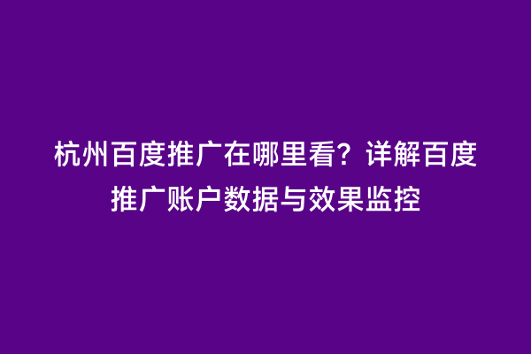 杭州百度推广在哪里看？详解百度推广账户数据与效果监控