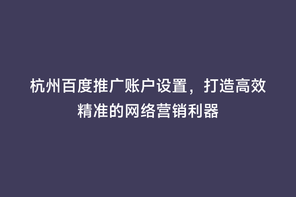 杭州百度推广账户设置，打造高效精准的网络营销利器