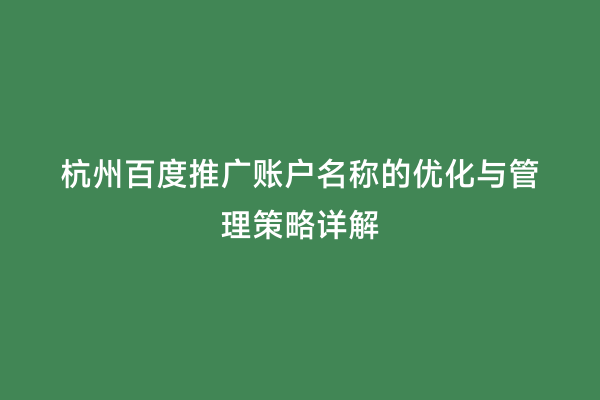 杭州百度推广账户名称的优化与管理策略详解