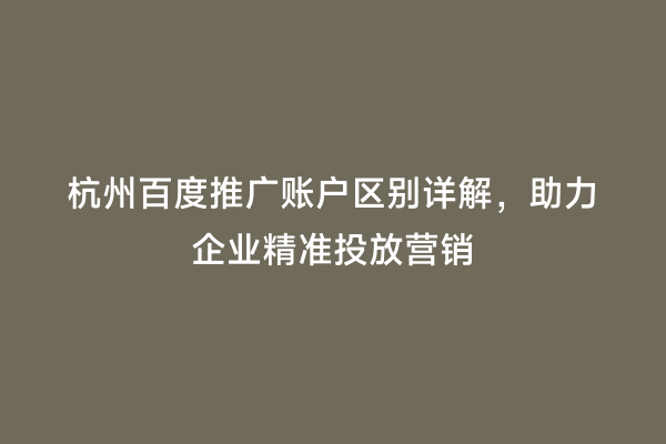 杭州百度推广账户区别详解，助力企业精准投放营销