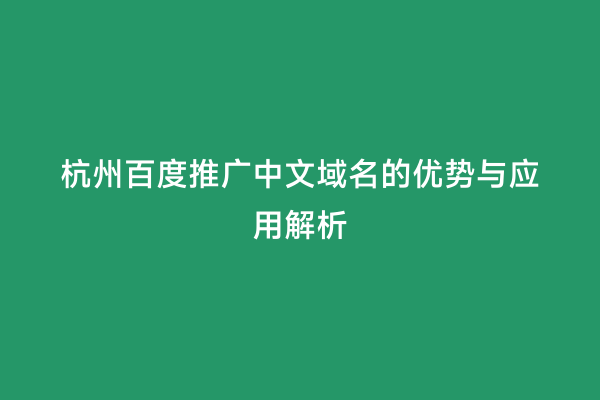 杭州百度推广中文域名的优势与应用解析