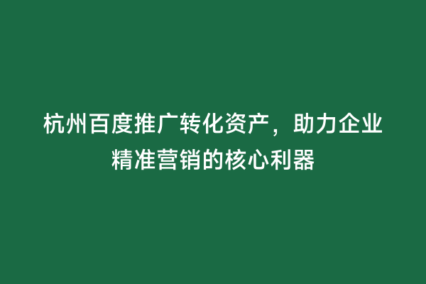 杭州百度推广转化资产，助力企业精准营销的核心利器