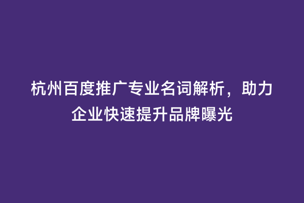 杭州百度推广专业名词解析，助力企业快速提升品牌曝光