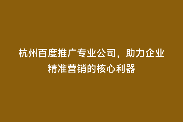 杭州百度推广专业公司，助力企业精准营销的核心利器