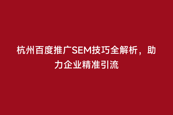杭州百度推广SEM技巧全解析，助力企业精准引流