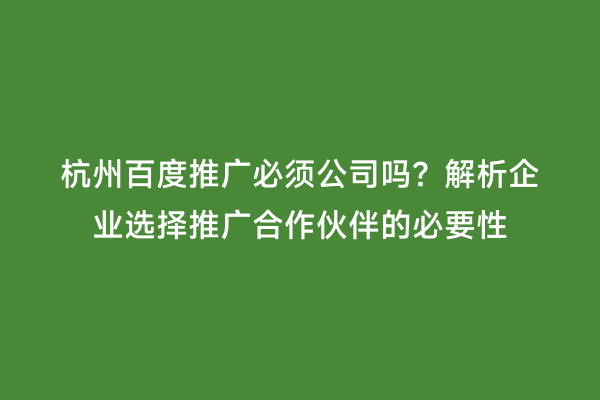 杭州百度推广必须公司吗？解析企业选择推广合作伙伴的必要性