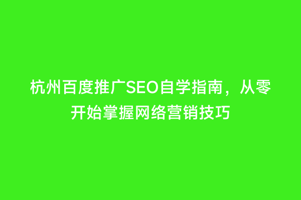 杭州百度推广SEO自学指南，从零开始掌握网络营销技巧