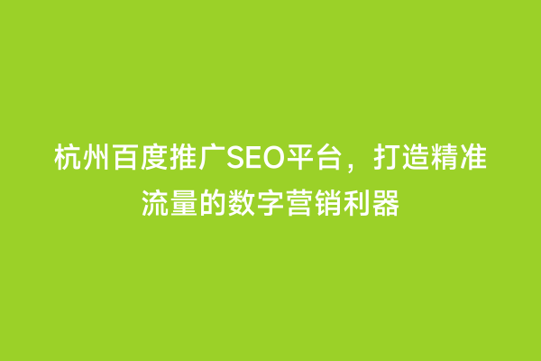 杭州百度推广SEO平台，打造精准流量的数字营销利器