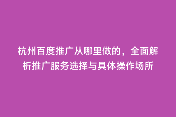 杭州百度推广从哪里做的，全面解析推广服务选择与具体操作场所
