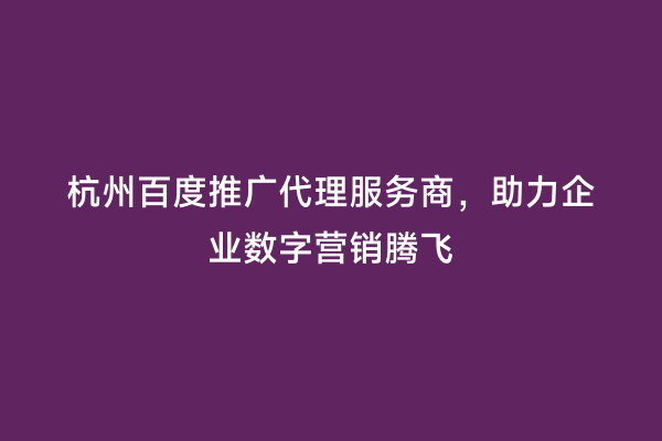 杭州百度推广代理服务商，助力企业数字营销腾飞