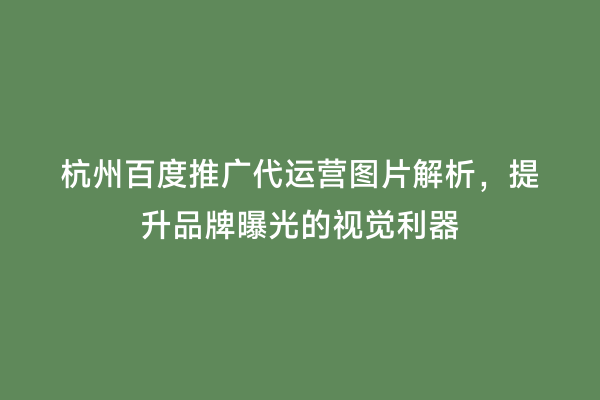 杭州百度推广代运营图片解析，提升品牌曝光的视觉利器