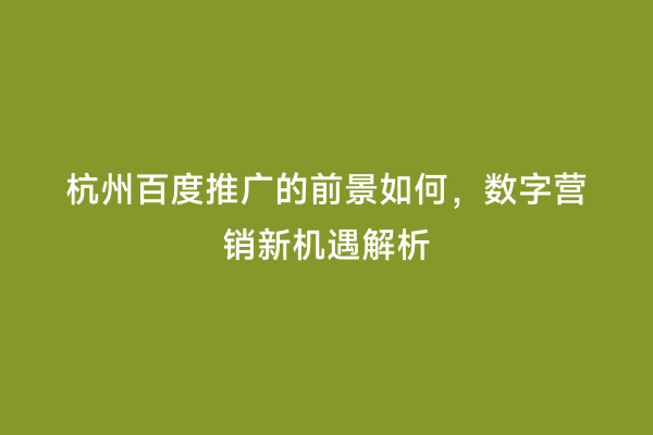 杭州百度推广的前景如何，数字营销新机遇解析