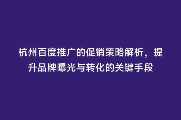 杭州百度推广的促销策略解析，提升品牌曝光与转化的关键手段